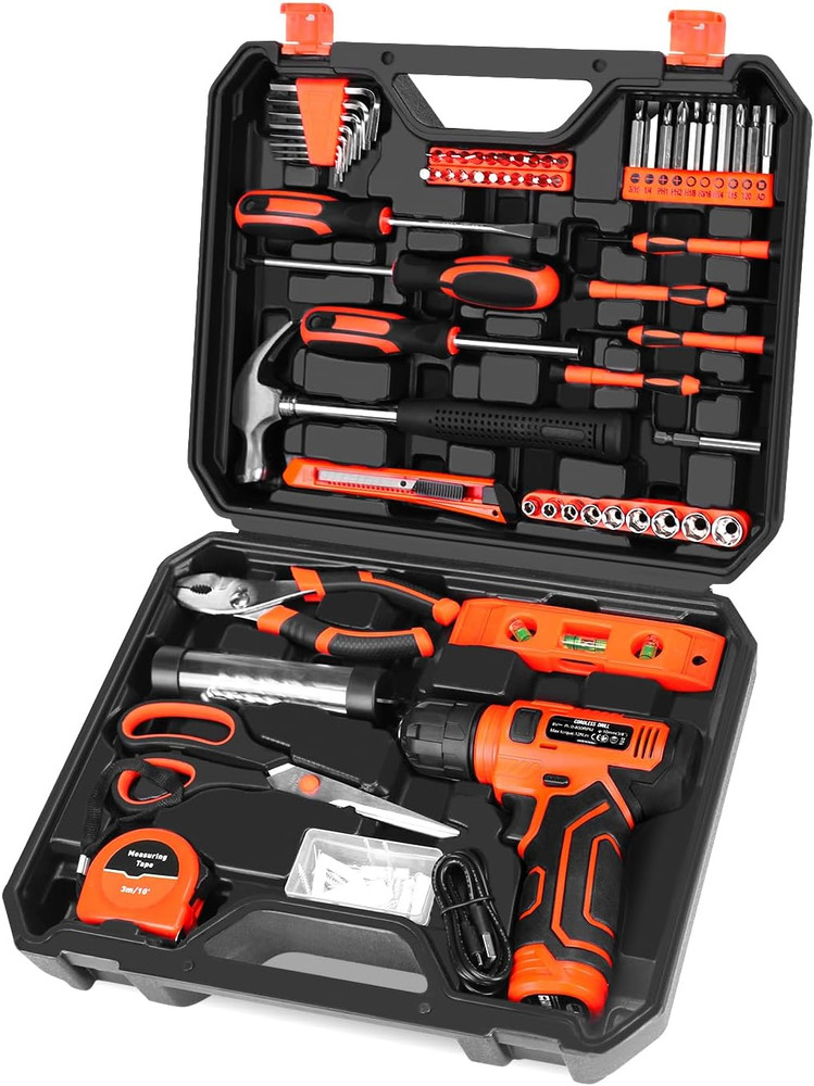 139-Piece Tool Set - Tool Kit with 8V Cordless Drill Driver in Toolbox Storage C