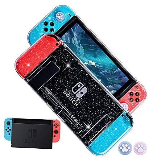 Glitter Clear Case for Nintendo Switch, TPU Silicone Soft Shell Dockable