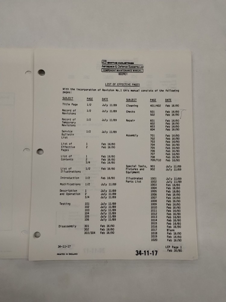Smiths Industries Vertical Speed Indicator Component Maintenance Illust. Parts