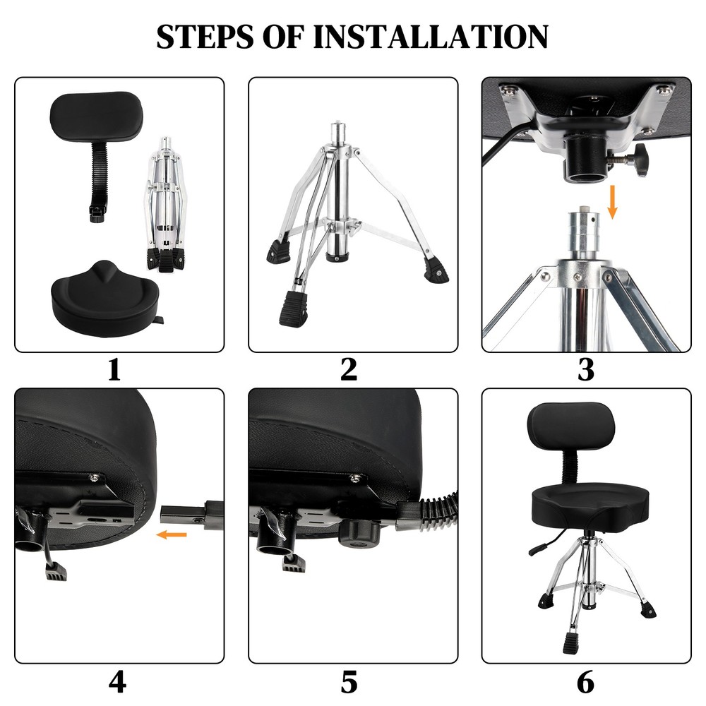 Professional Drum Throne Stool,360° Rotating,Height Adjustable,PU Leather, Black
