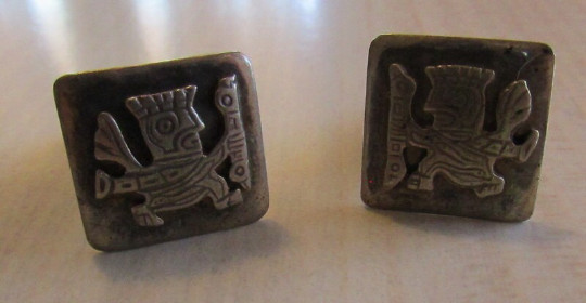 Sterling Silver Mayan Design Cuff Links +