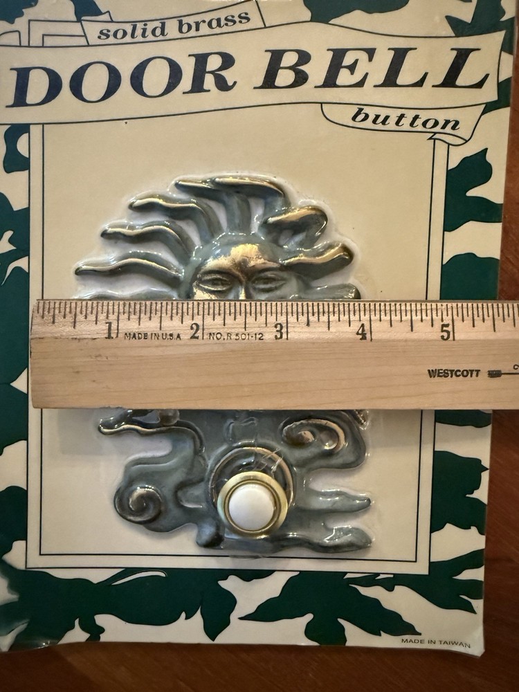 Solid Brass Doorbell Sun Wind Clouds Large With Button
