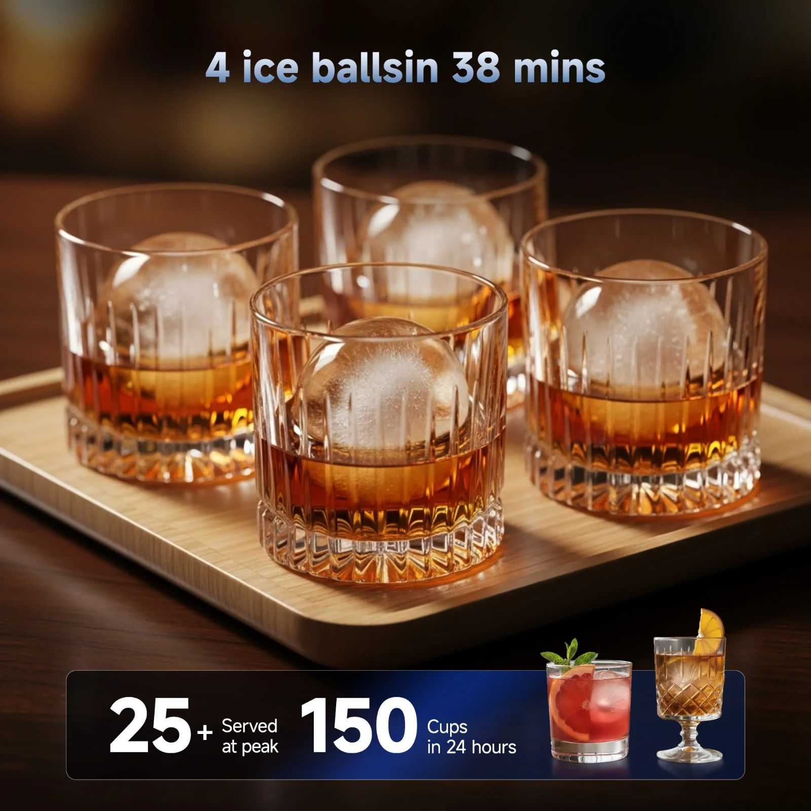 Simzlife Sphere Ice Maker,10 pcs/Hour, 150 pcs/Day,Clear Ice Ball Maker with Enh