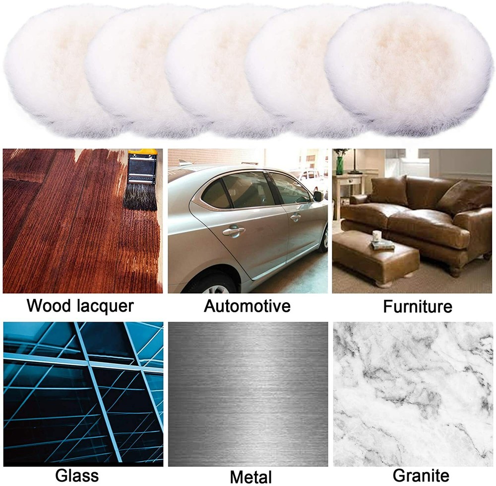 7 inch Lambswool Polishing Waxing Buffing Pads Hook Loop Auto Wool Buffer Wheels