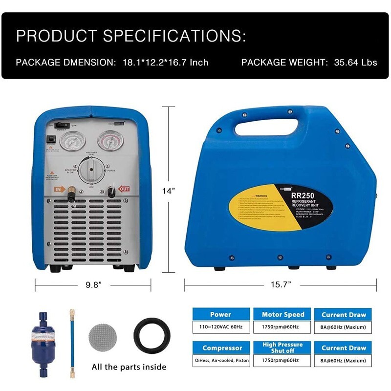 110-120V 60 Hz Portable Refrigerant Recovery Machine Single Cylinder 3/4HP