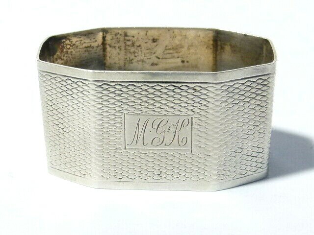 Single 1950 Solid Silver Octagonal Napkin Ring with MGK Initials 23g
