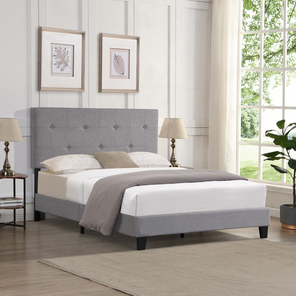 Full Size Upholstered Platform Bed Frame with Modern Button Tufted Linen