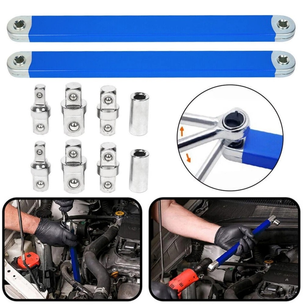 2PCS Spanner Extension Wrench Set Offset Ratchet Spanner Extender with Adapters