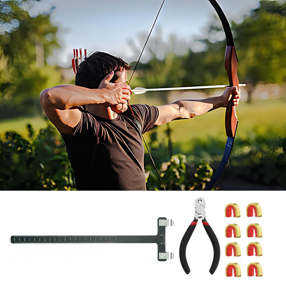 Archery Bow String Nocking Points Set with T Square Ruler Black