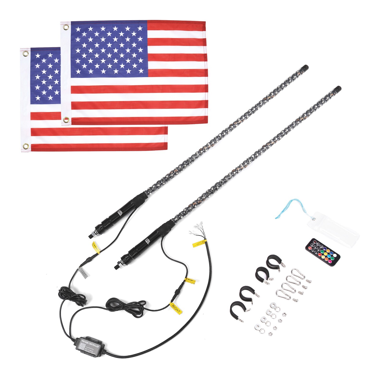 App Control 3ft Pair LED Whip Lights Advanced Bluetooth RGB Spiral for UTV ATV