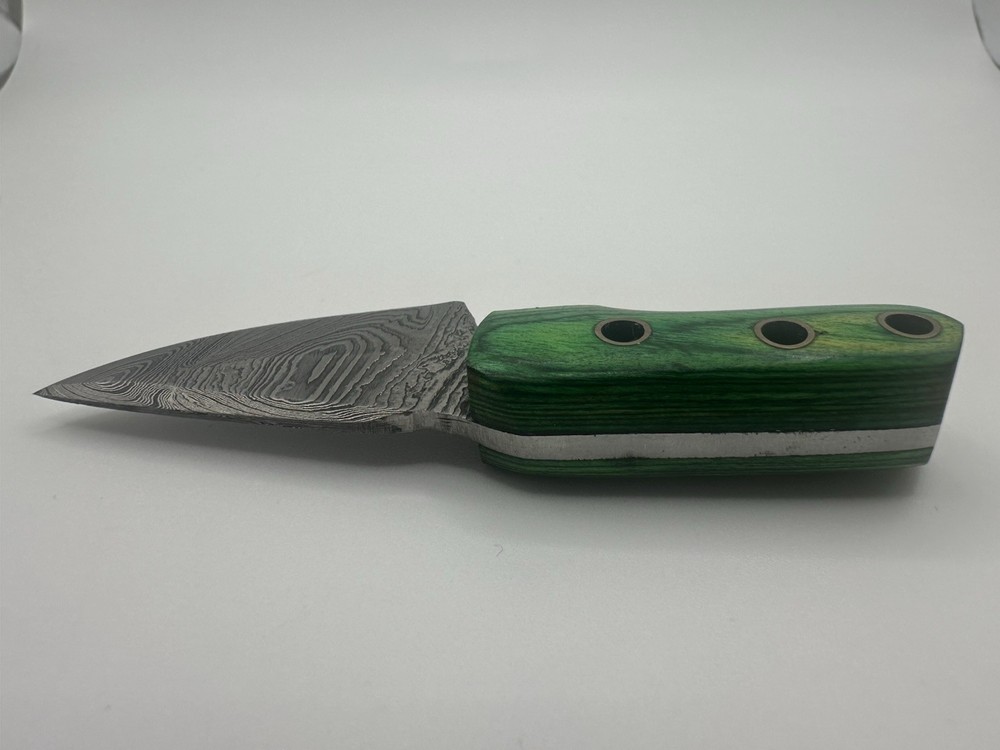 Damascus Mini Fixed Blade Knife 3.5” Green Handle