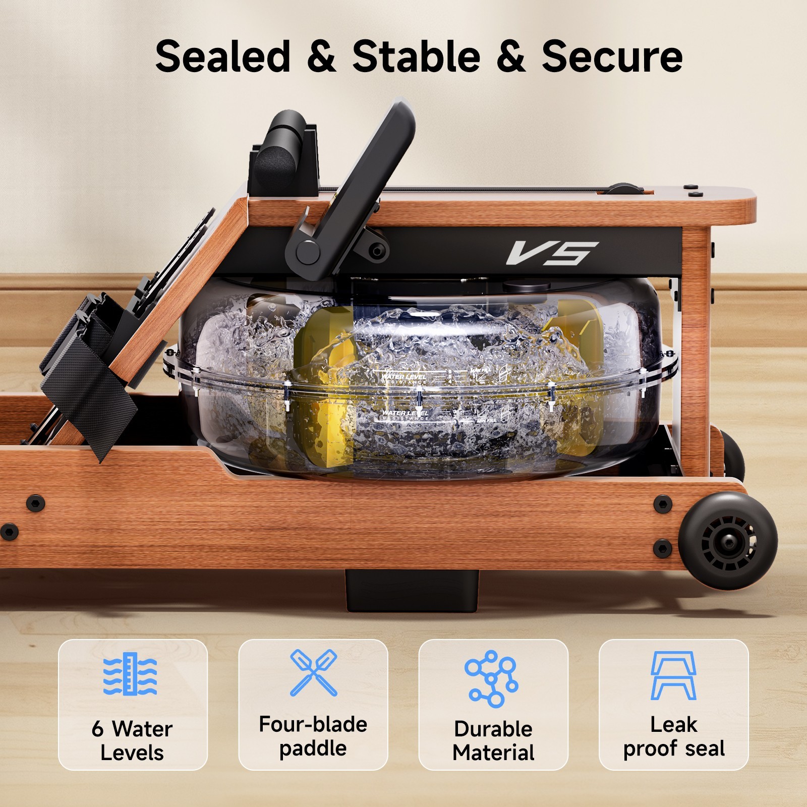 Foldable Rowing Machine Wood 350LBS Capacity Smooth Space-Saving Design Quite