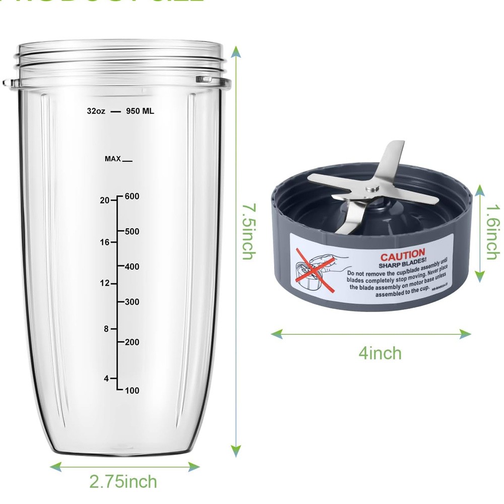 32 oz Cup and Extractor Blade for NutriBullet 600W 900W NB-101B NB-101S NB-201