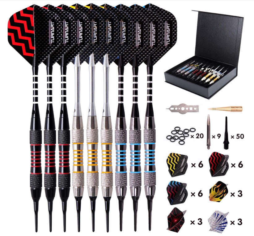 Professional Soft Tip Darts Set 9 Pcs 18g with Extra Tips, Flights & Case