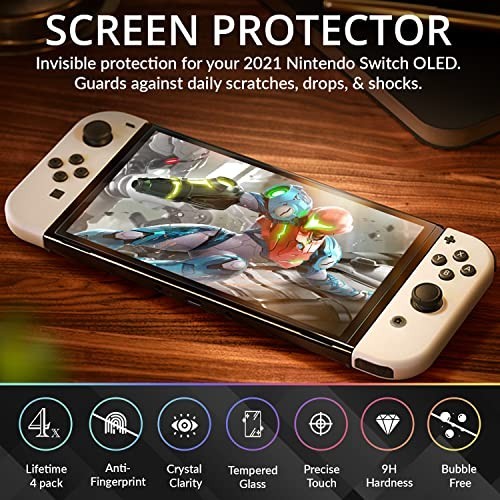 Tempered Glass Screen Protector for Nintendo Switch OLED - 4 Pack, Lifetime Edit