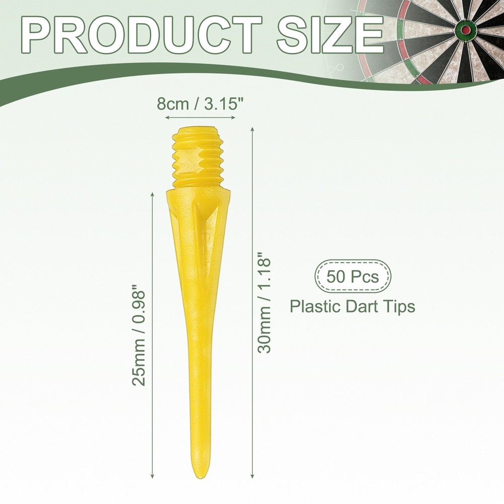 Plastic Dart Tips, 2BA Thread Soft Tip Dart Accessories 50 Pack & Yellow