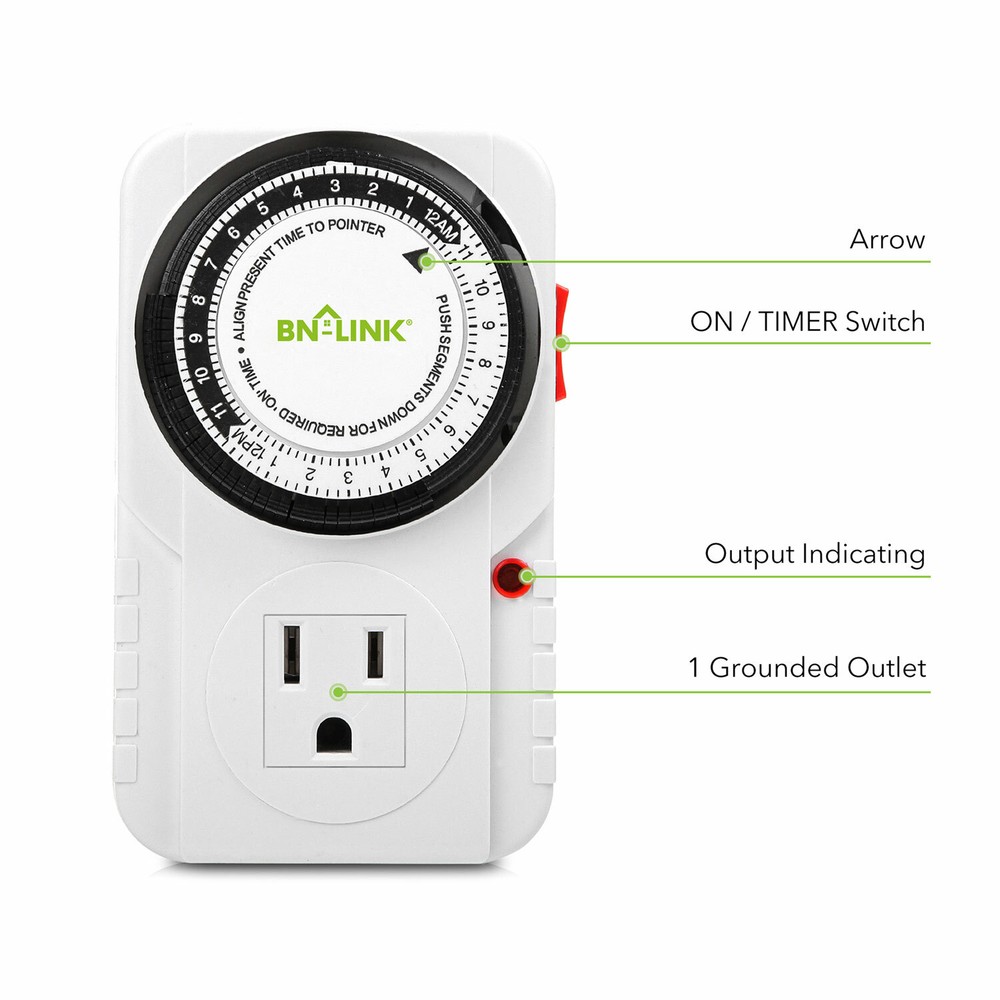 BN-LINK Heavy Duty 24Hour Plug in Mechanical Timer Grounded Programmable Indoor