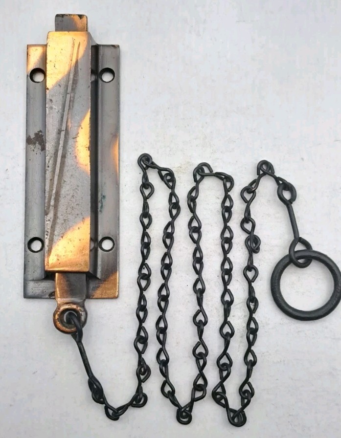 Antique Spring Loaded Latch Chain Pull Japanned Surface Mount Door Hardware