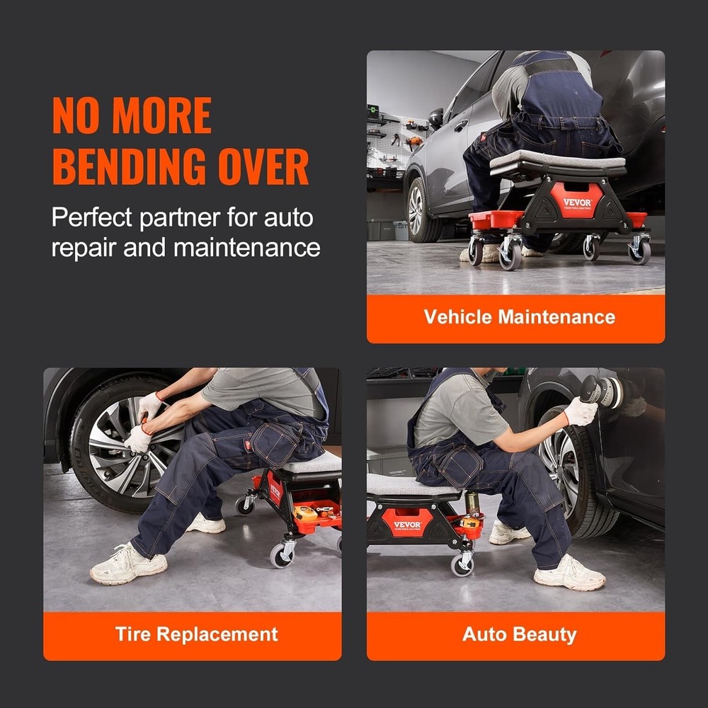 Comfortable Mechanic Stool with Effortless Gliding Wheels and Tool Organization