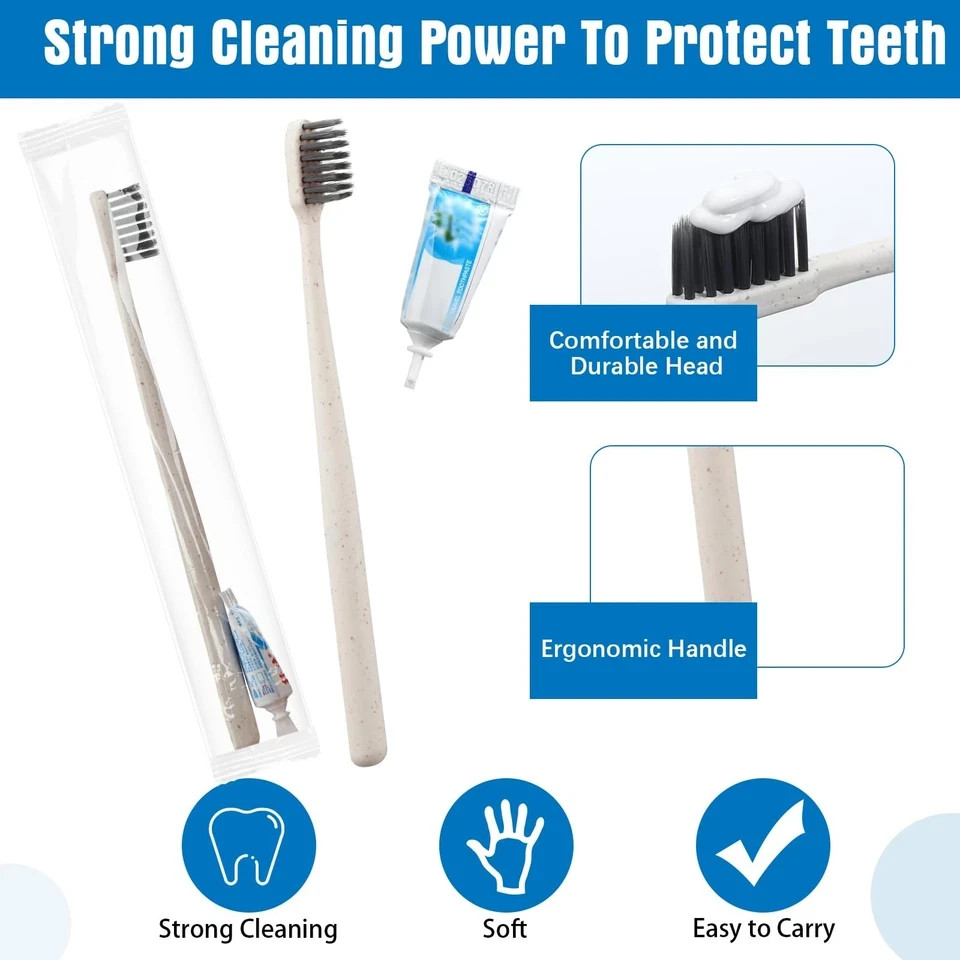 Uiifan 100 Sets Disposable Toothbrushes with Toothpaste Bulk Individually Wra.