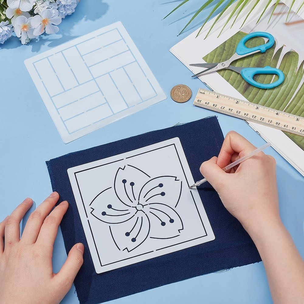 WEBEEDY Sashiko Pillowcase Template Kit DIY Pattern blue