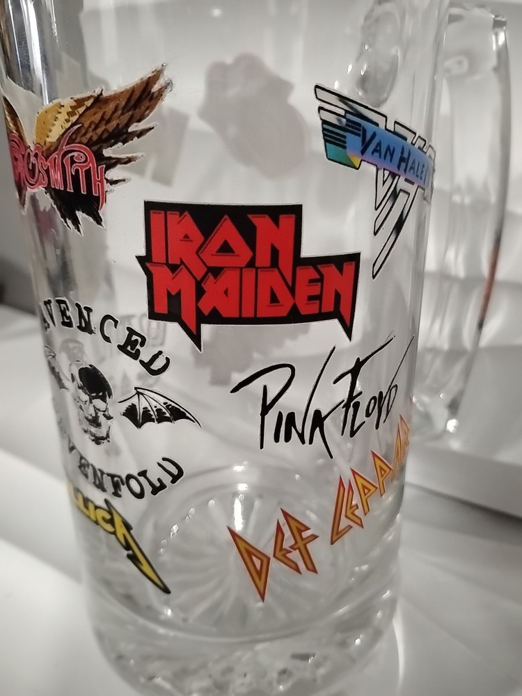 Kiss Band Large Jumbo Beer Stein 32 oz Glass Mug 7 7/8” Ozzy Osbourne AC/DC Pin