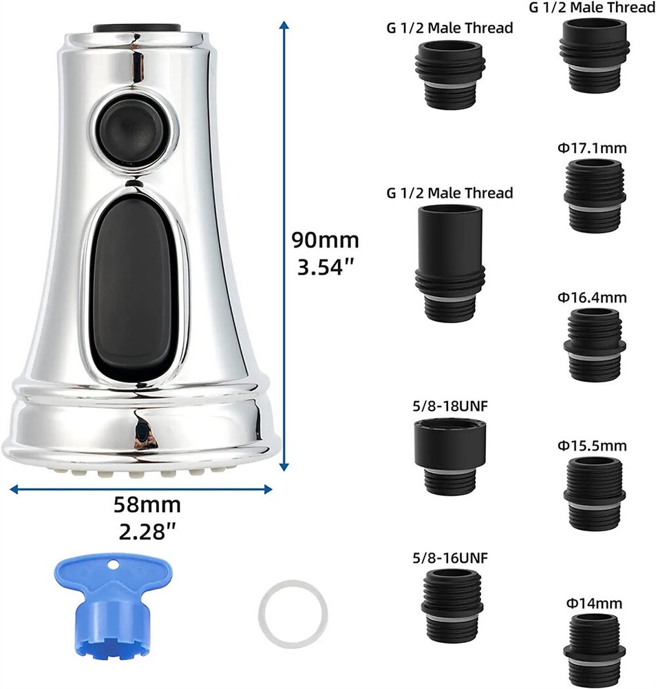 Kitchen Faucet Head Replacement 3 Function Faucet Sprayer Nozzle With 9 Adapters