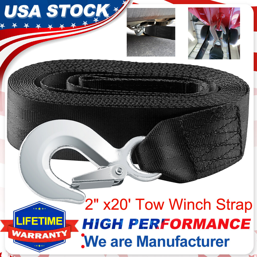 Heavy Duty 2" x20' Boat Truck Trailer Tow Replacement Winch Strap Rope Snap Hook
