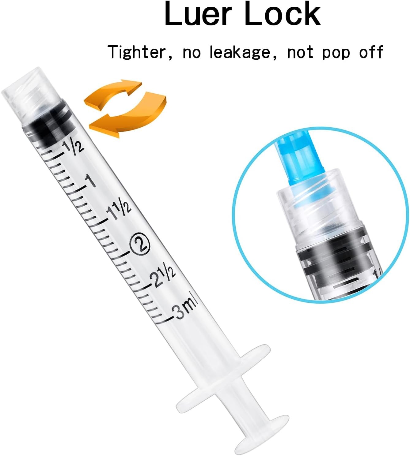 100 Pack 3ml Luer Lock Syringes with 23G 1" Needle Sterile Disposable Lab Steril