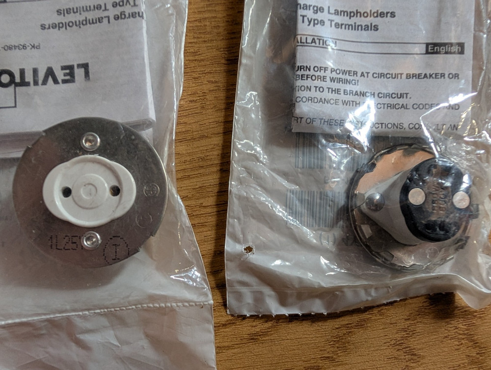 (2-Pack) Leviton 13519 Bi-Pin Fluorescent Socket 660W 600V, Solid End Only