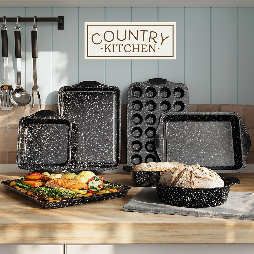 Nonstick Stackable Bakeware Set - Durable, Easy Release Baking Set, Black, 10 Pc