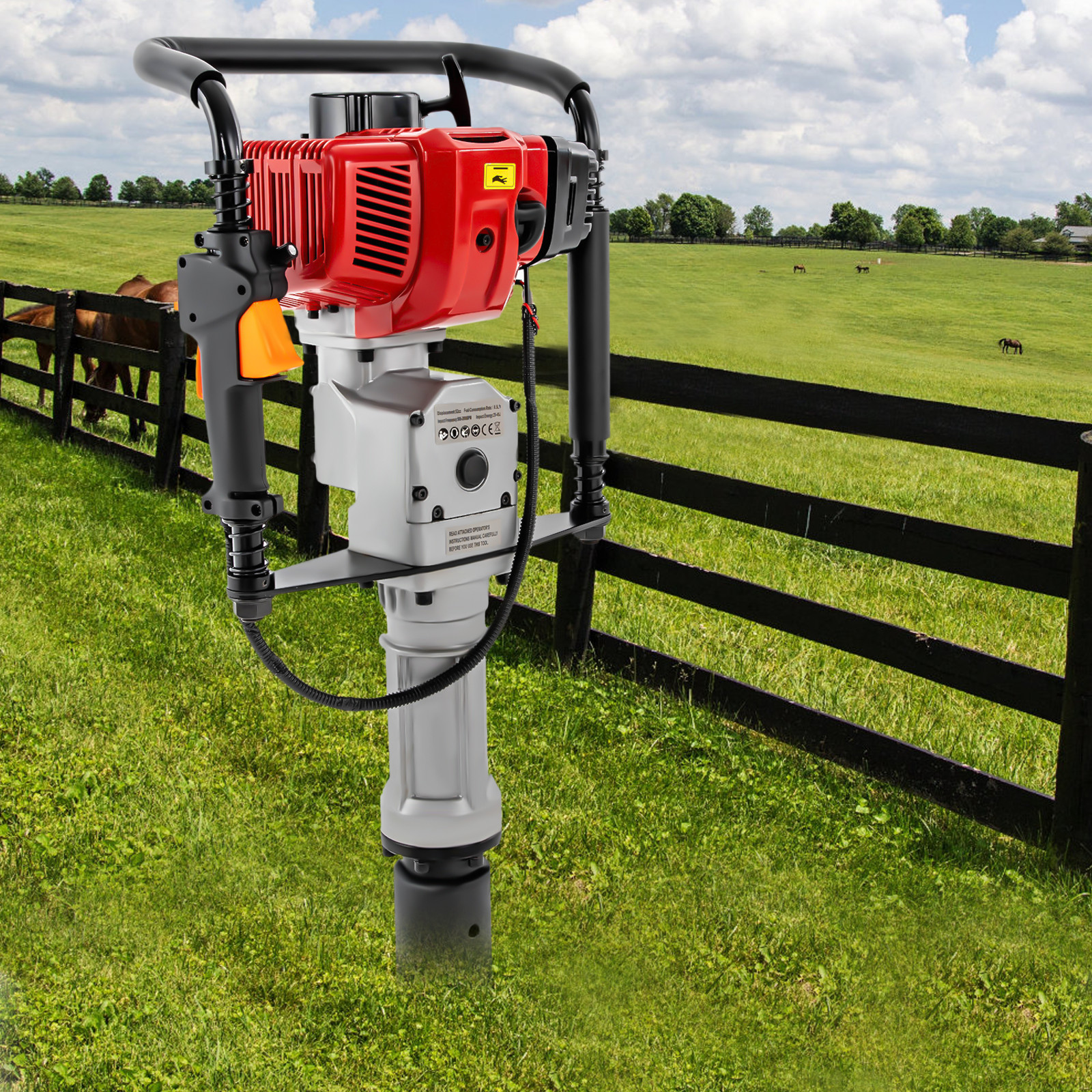 2.3HP Heavy Duty Gas Powered 52CC Fence Pile Driver T-Post Push Gasoline Engine