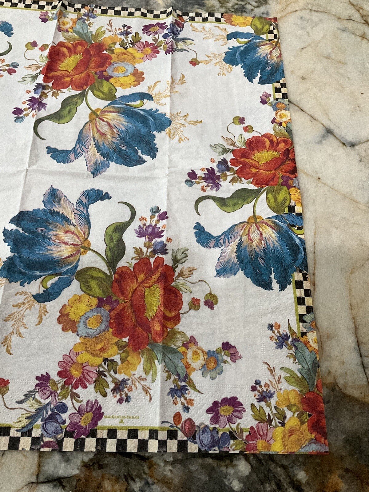 MacKenzie-Childs WHITE FLOWER MARKET Guest 1 Napkin for Decoupage.