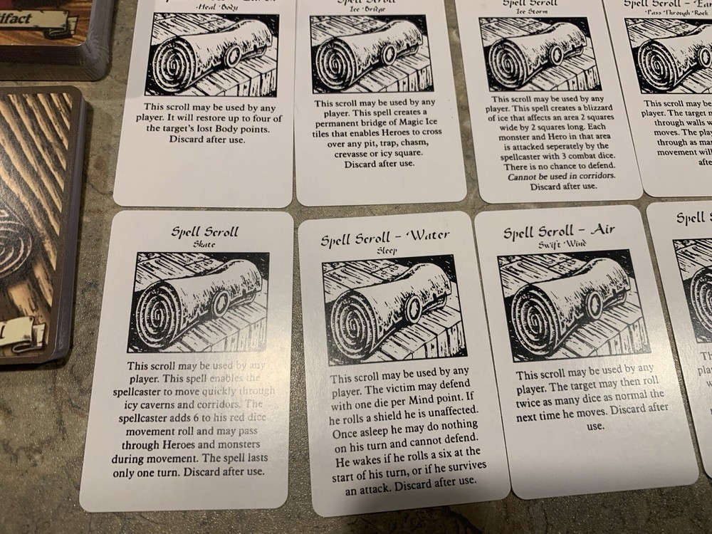 HeroQuest Cards. Artifact & Spell Scroll deck REPRINT. READ DESCRIPTION!