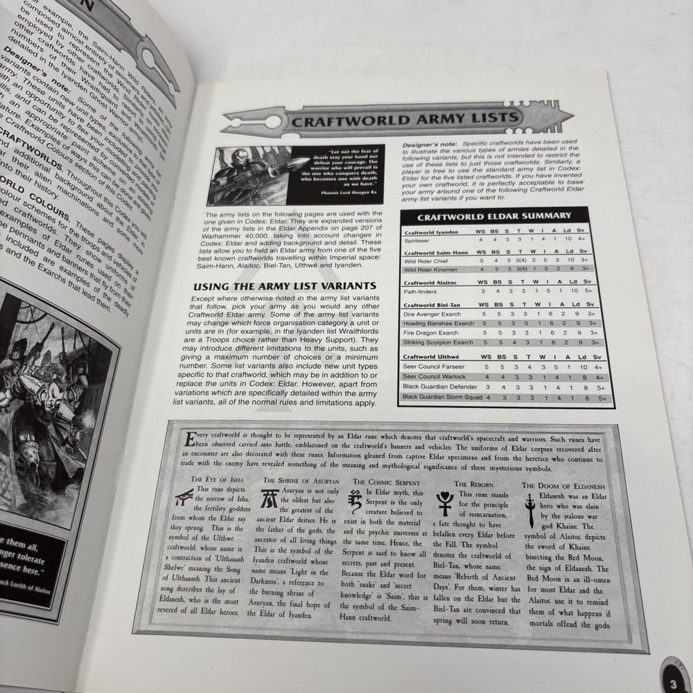 Warhammer 40K Classic Craftworld Eldar Codex 2000 Very Good Army Book OOP