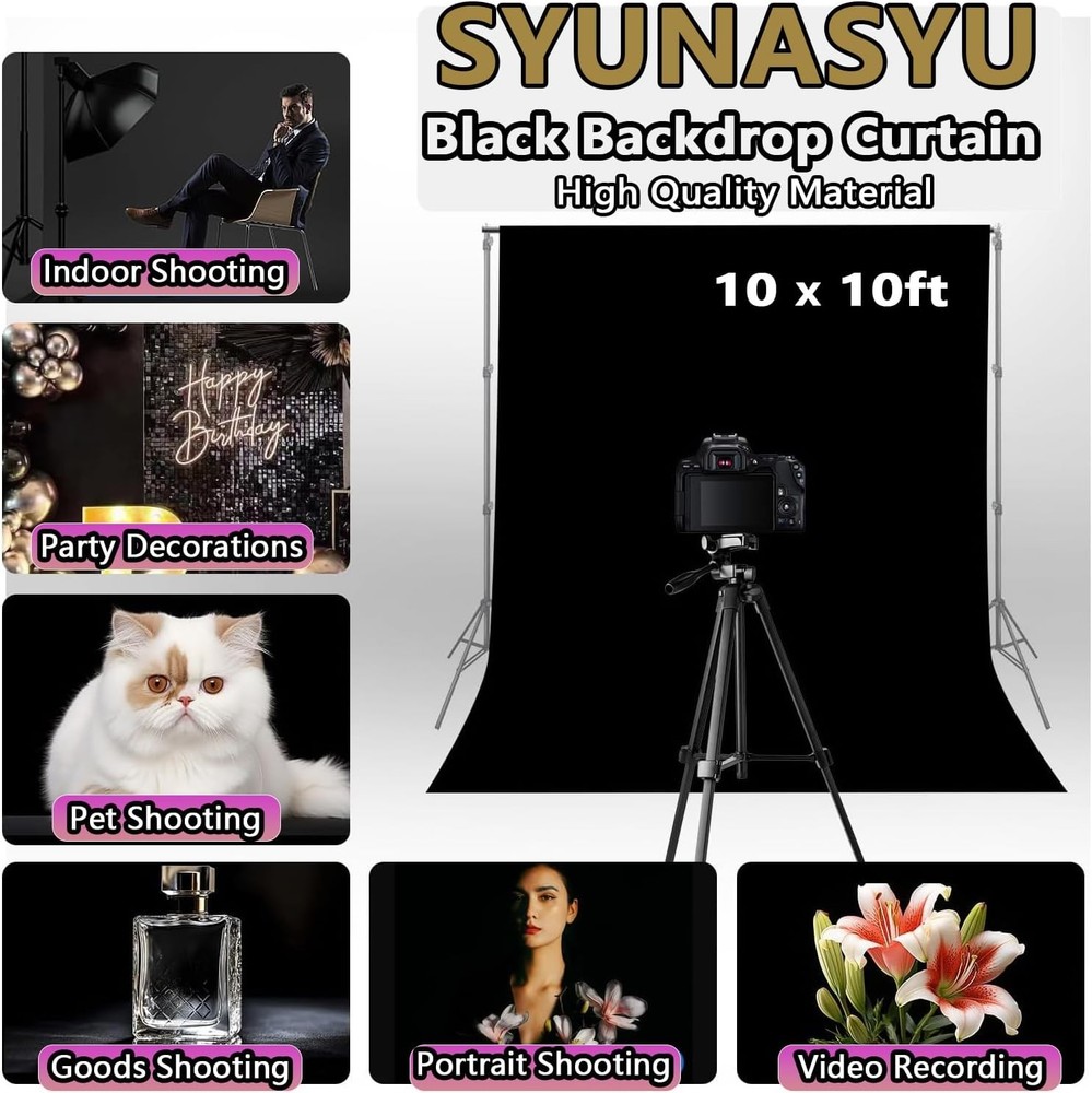 Black Backdrop 10 X 10 Ft, Solid Photo 10x10ft, black backdrop