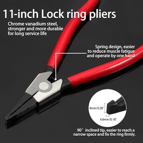 11-Inch Lock Ring Pliers - Flat Snap Ring Pliers with Angle Tip and Reverse 11"