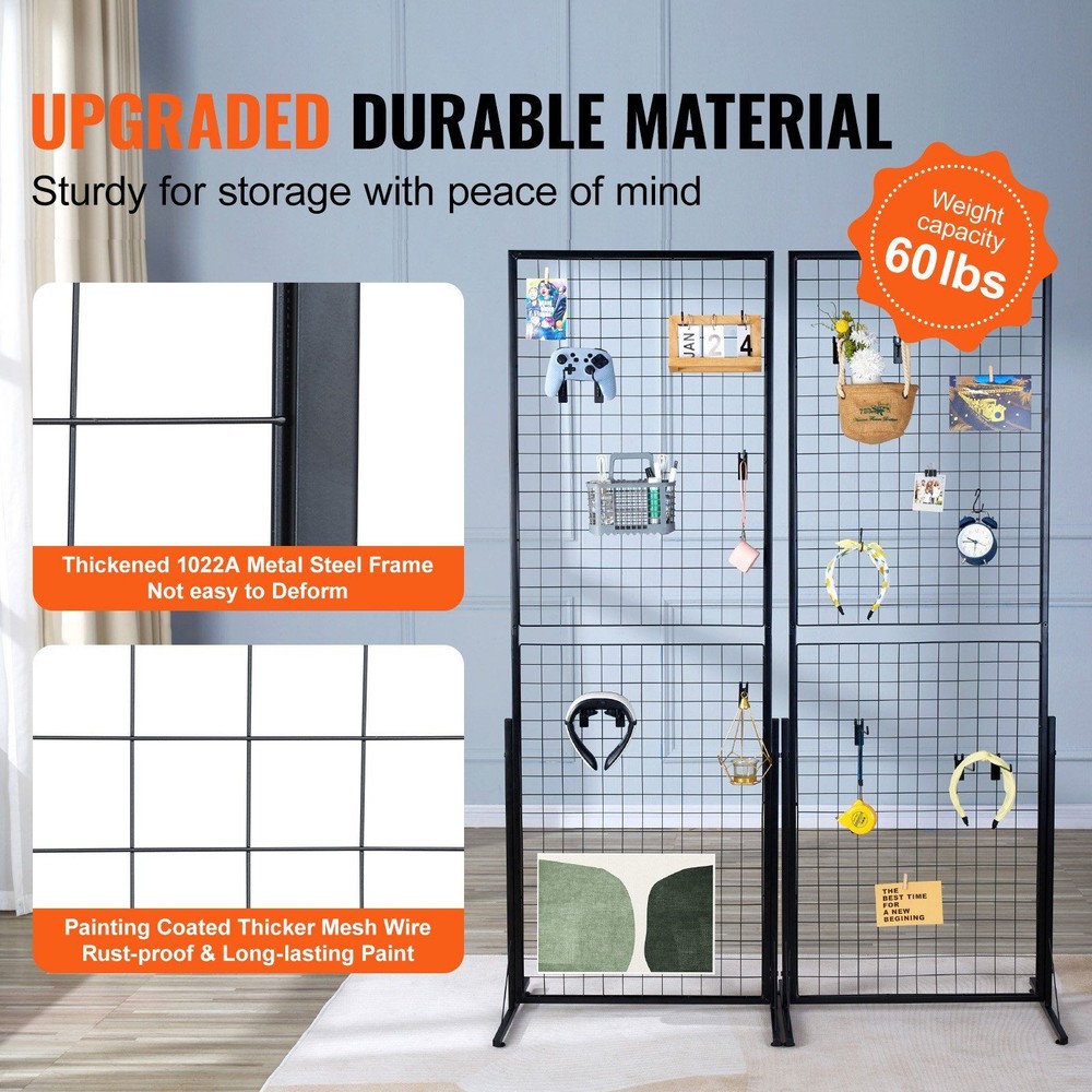 Heavy Load Gridwall Display 2PCS 24.3x67.6in Wire Panel Foldable 60lb