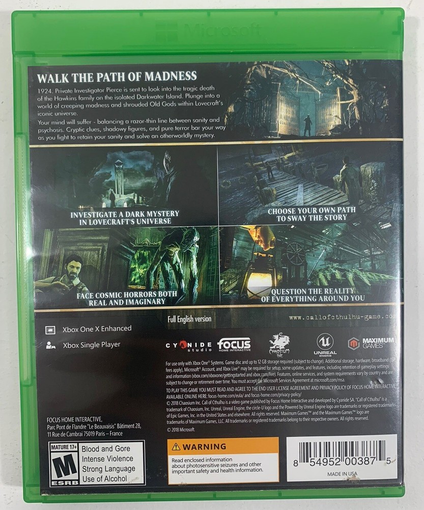 Call of Cthulhu - Microsoft Xbox One - CASE ONLY!!