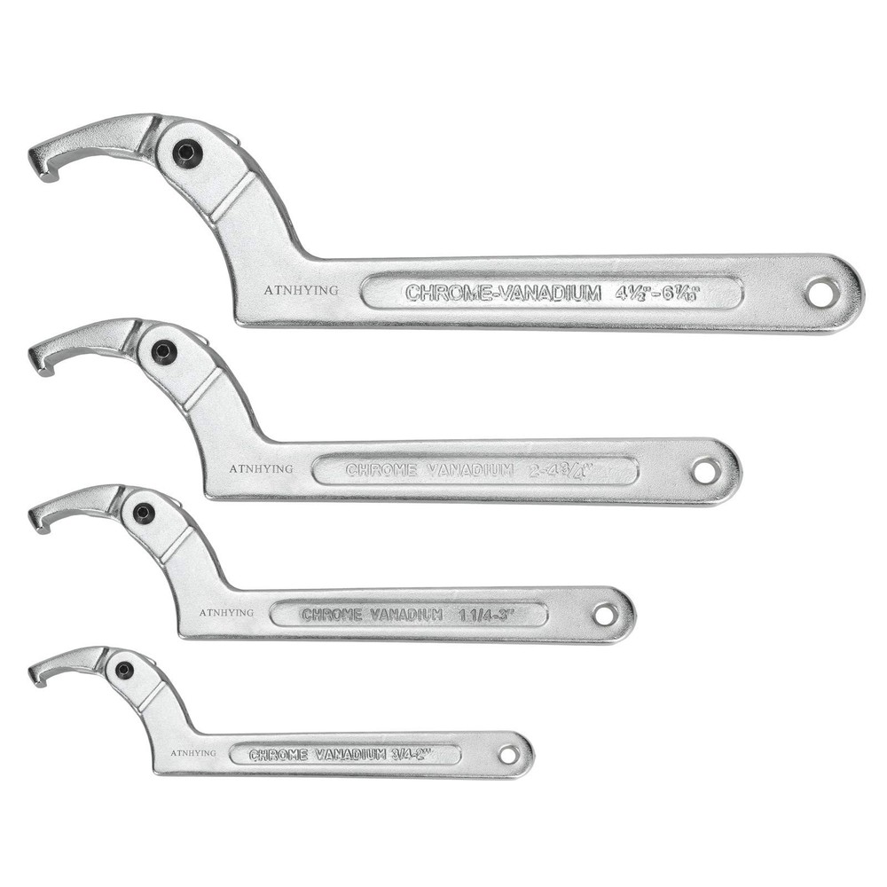 4-Piece Adjustable Spanner Wrench Set, Hook & C-Type Tool for Machines & Vehicle