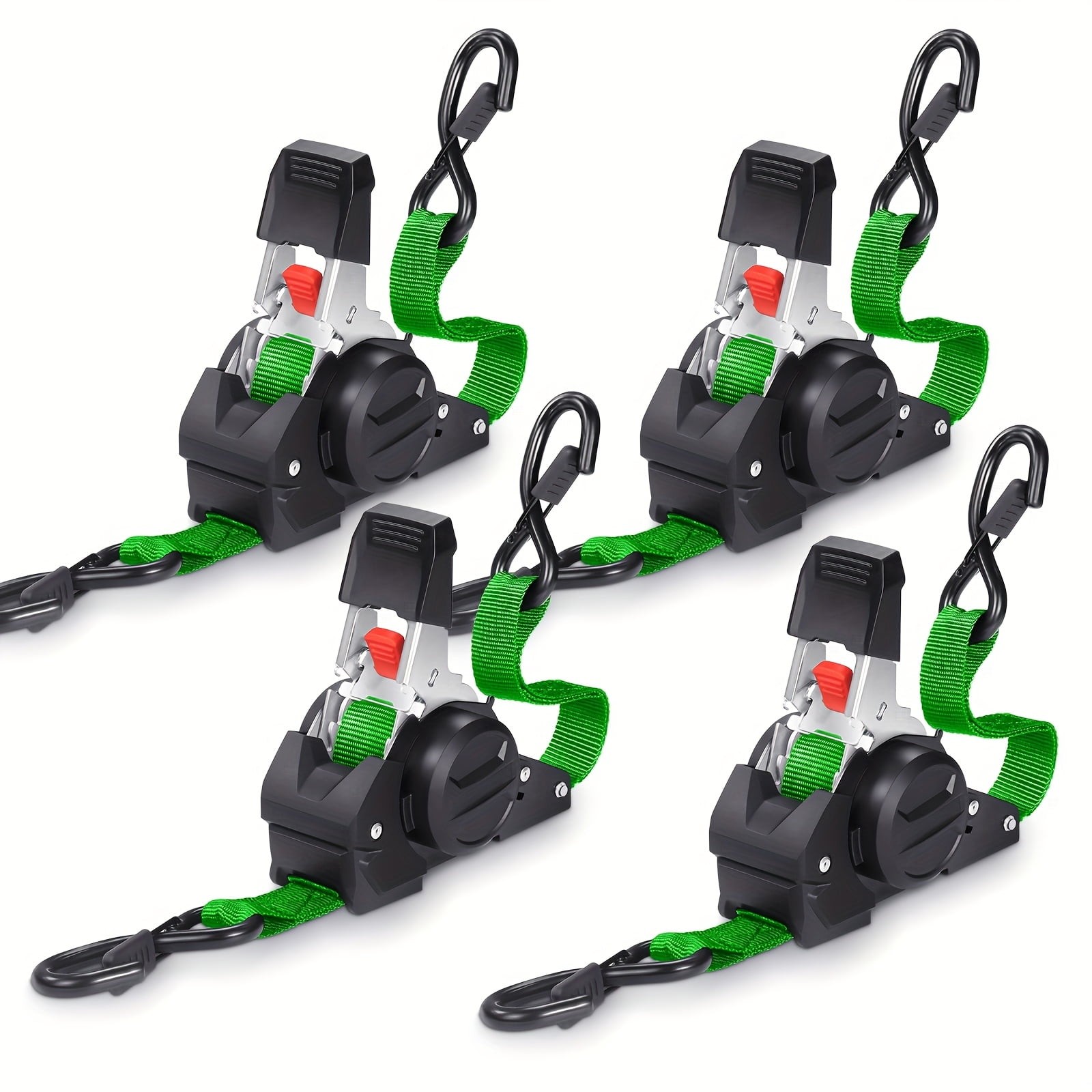2/4-Pack 10FT Retractable Ratchet Tie-Down Straps | 1763LBS Heavy-Duty | S-Hook