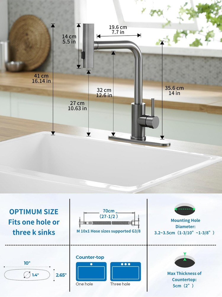 Commercial Stainless Steel Pull-Down Kitchen Faucet, Waterfall 3-Function, Gray