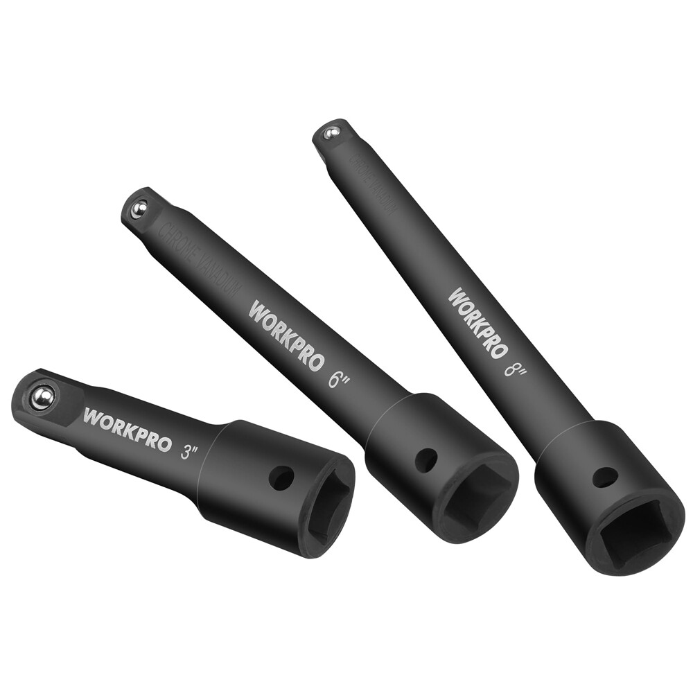 WORKPRO 3 PCS 1/2" Drive Impact Extension Bar Set 3” 6” and 8“ Socket Extensions