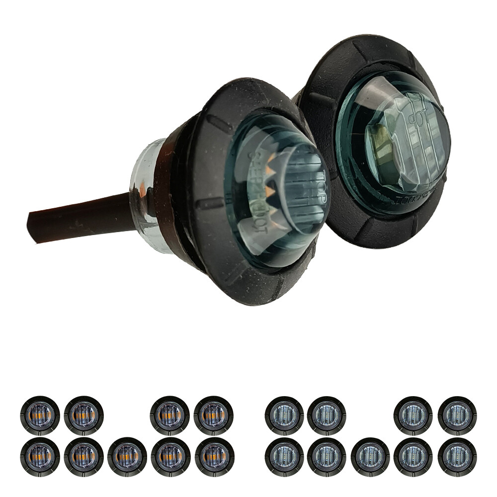 20X 3/4" 12V Marker Lights LED Truck Trailer Round Side Bullet Light Amber Red