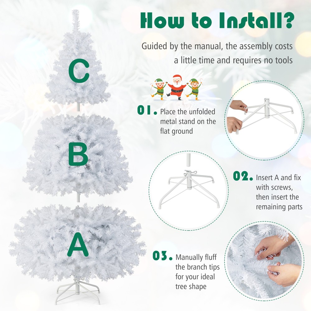 7.5ft White Christmas Tree Classic Pine Tree PVC Material Thicken Tips(White)