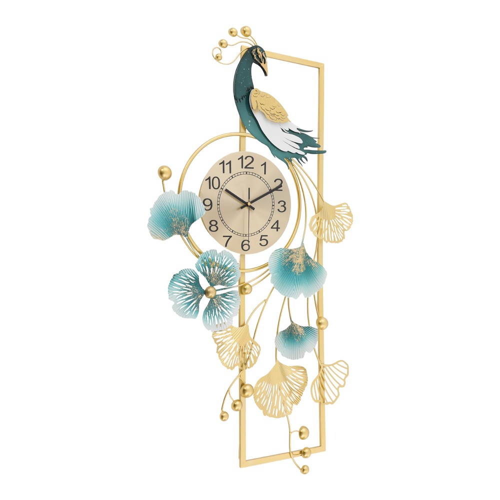 Peacock & Ginkgo Leaves Wall Clock, Modern Wall Clock