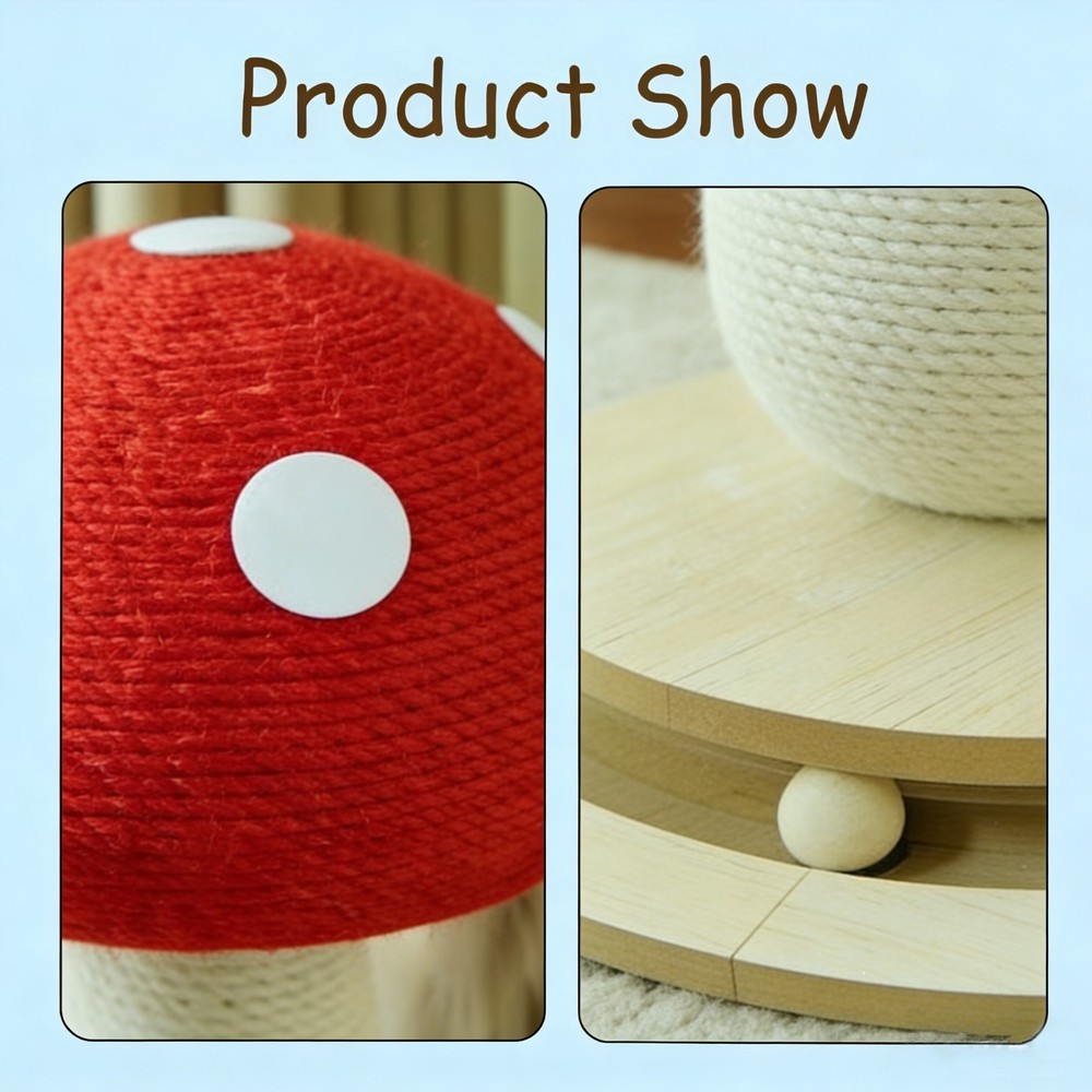 Cat Scratching Post - Red Mushroom with Interactive Turntable & Sisal Surface