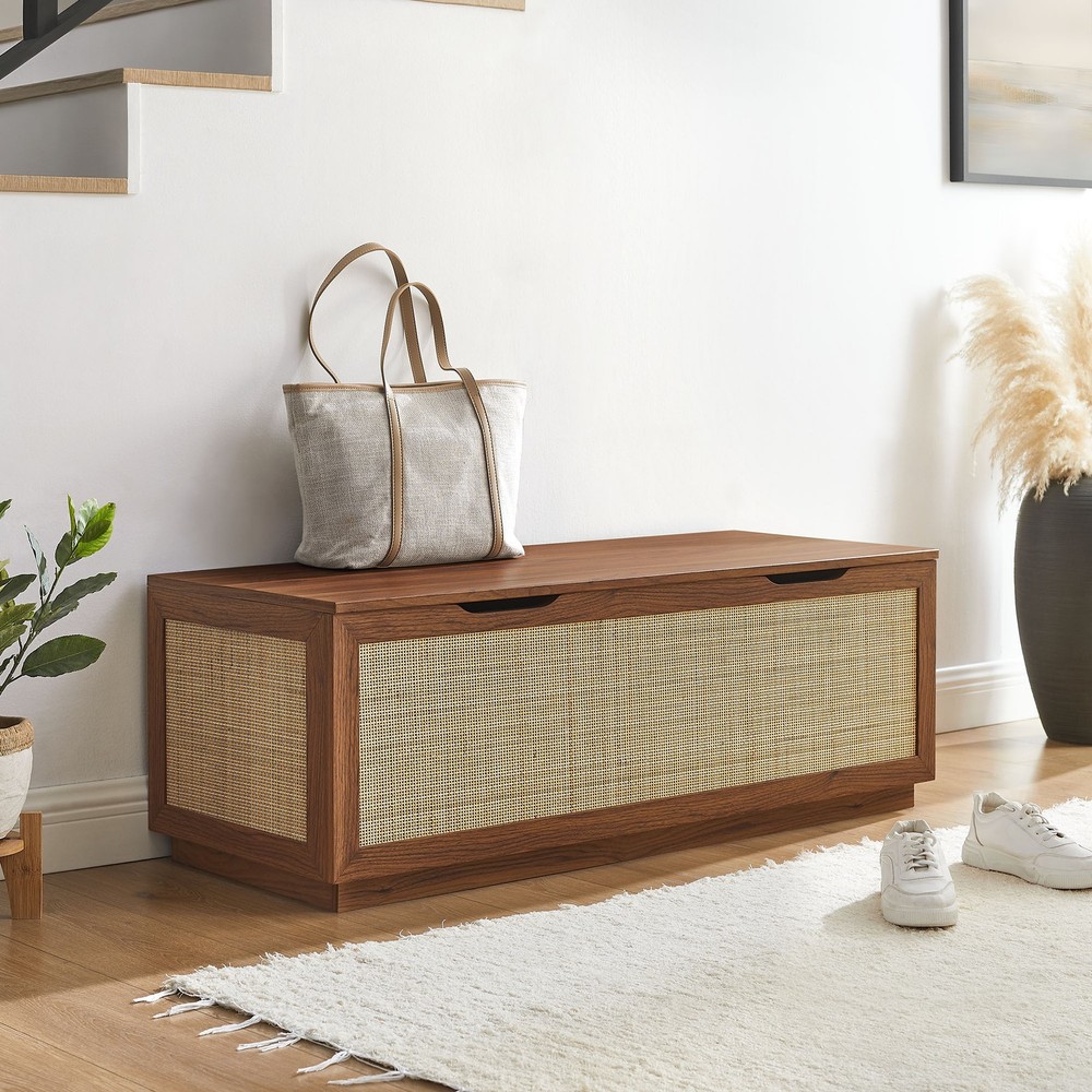 Soma Rattan Storage Bench in Walnut