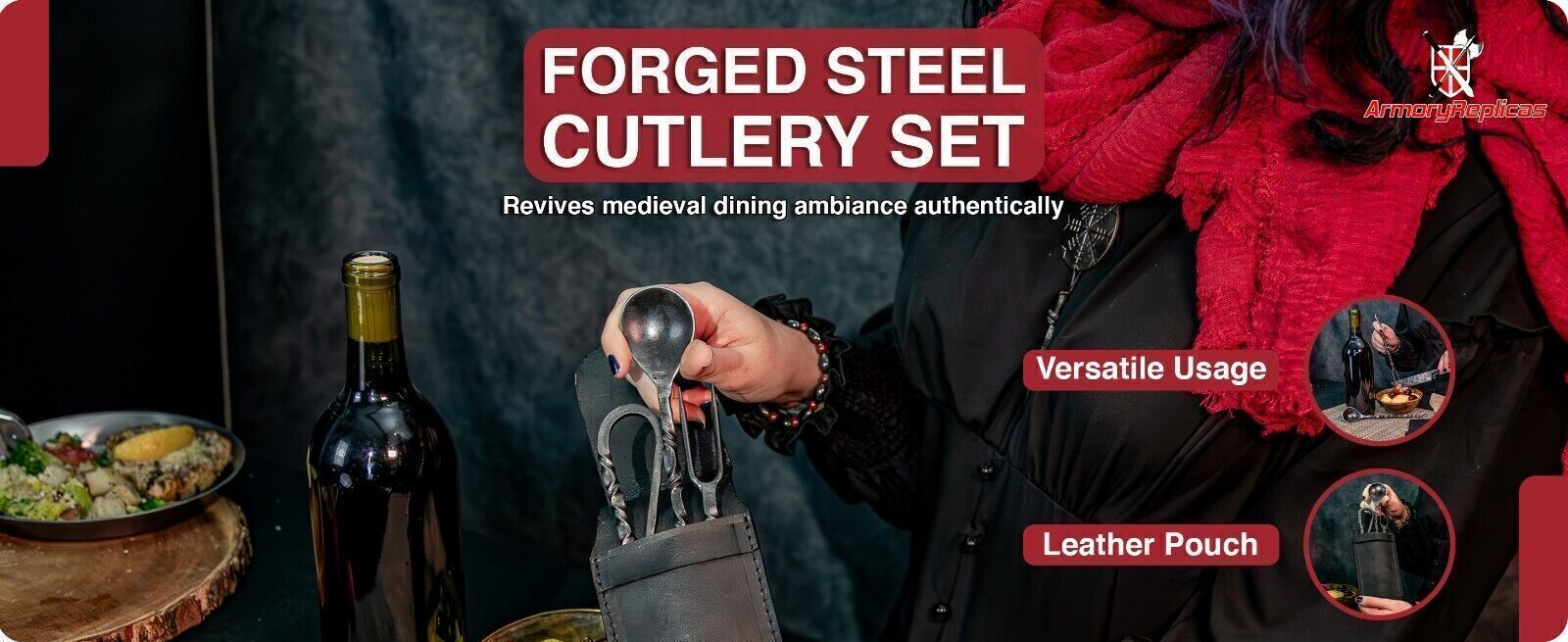HAND FORGED FUNCTIONAL IRON MEDIEVAL INSPIRED CAMPING PARTY 3 PIECE UTENSIL SET