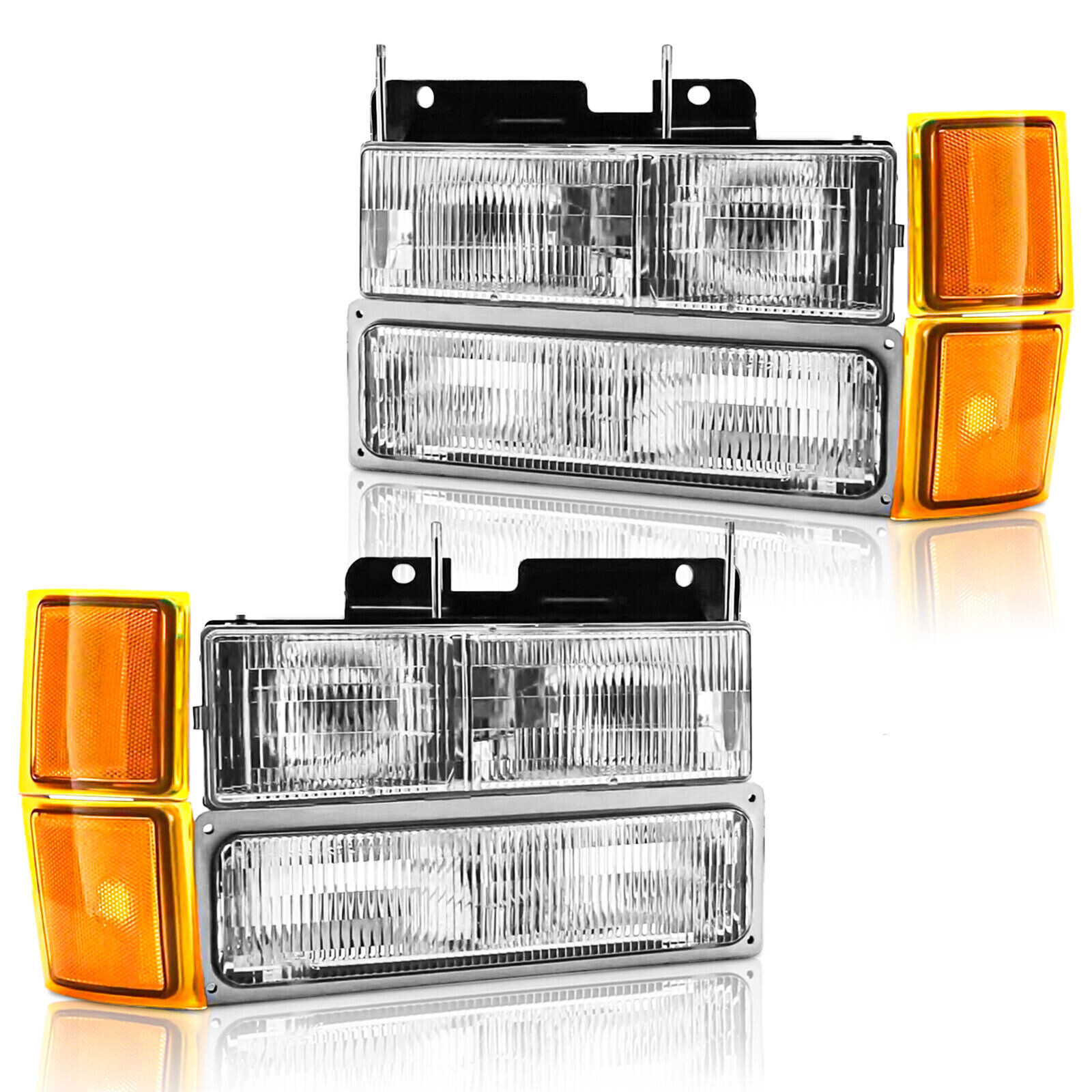 For 1994-1998 Chevy Silverado Headlights OBS C/K 1500 2500 3500 w/ Bumper Lamps